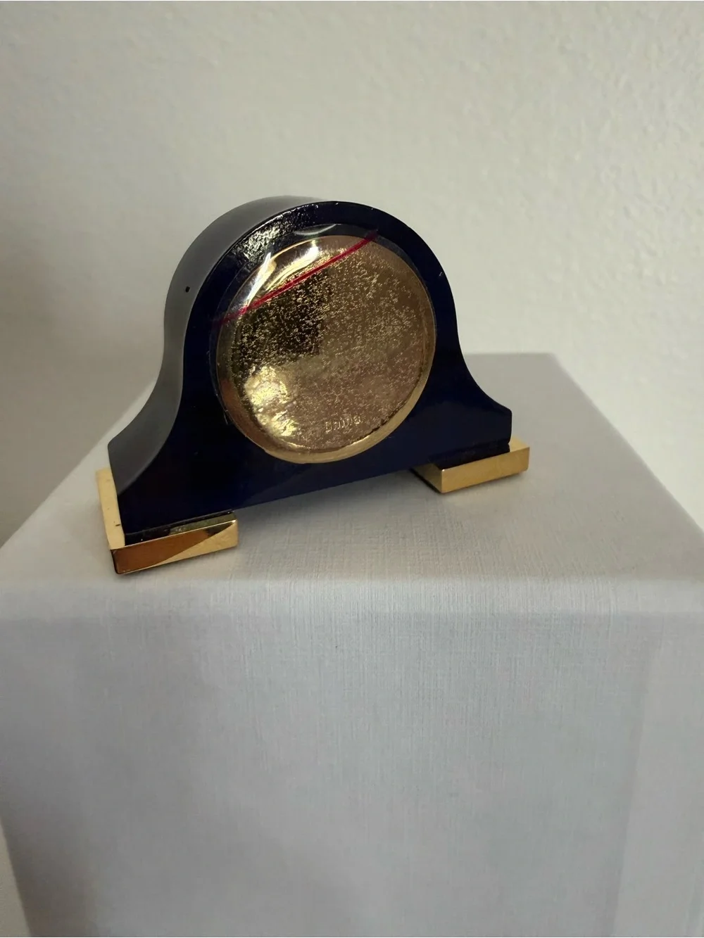 Elgin Mini Mantel Clock Dark Navy Blue Swirl Gold Tone Quartz w/ Instructions